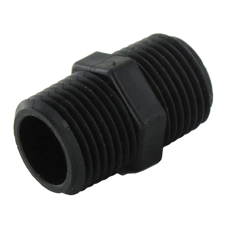 1/2" Hex Nipple – Black Polypropylene, 1/2" Mpt 1