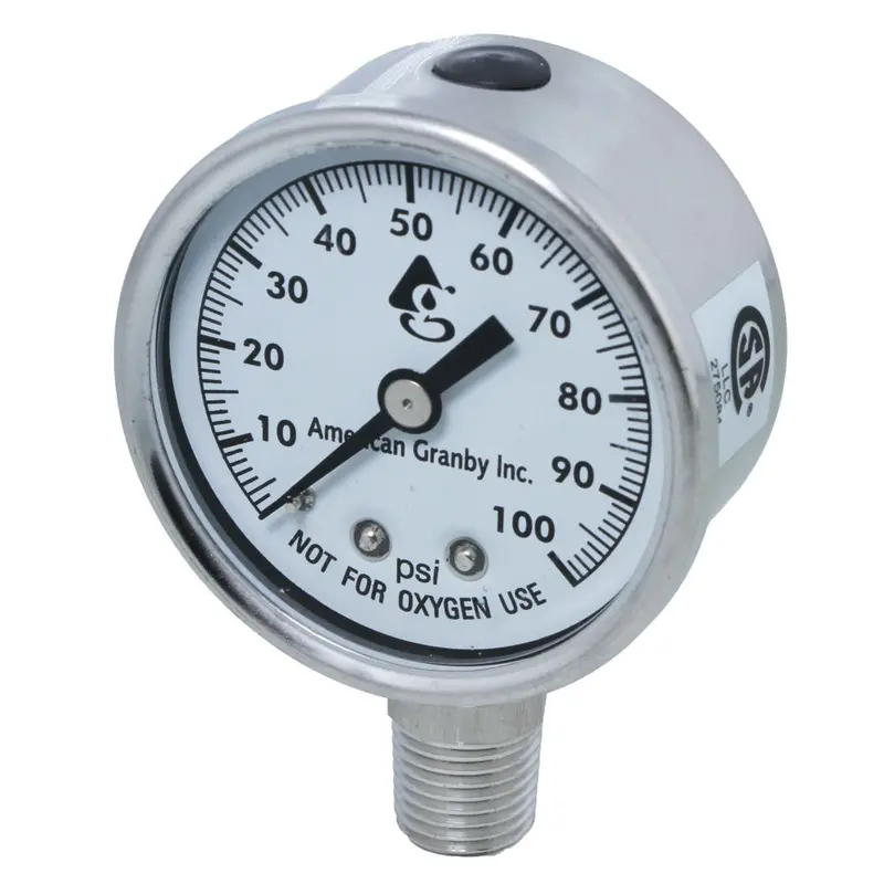100 Psi Stainless Steel Water Pressure Gauge – 1/4" Mpt, 2.0" Plastic Dial, Lower Mounting 1