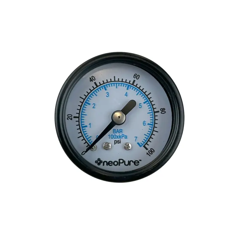 100 Psi Water Pressure Gauge — 1/8" Male Pipe Thread, 1.5" Glass Dial, Black Steel Case 1