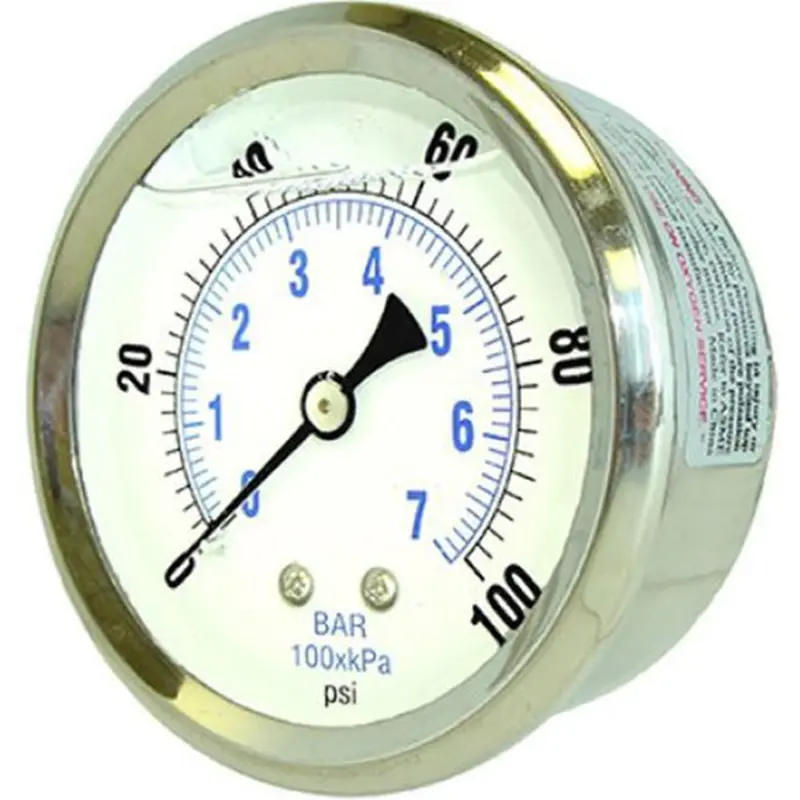 1000 Psi Industrial Water Pressure Gauge — 2.5-Inch Plastic Face, Center-Mounted, Stainless Steel Housing 1