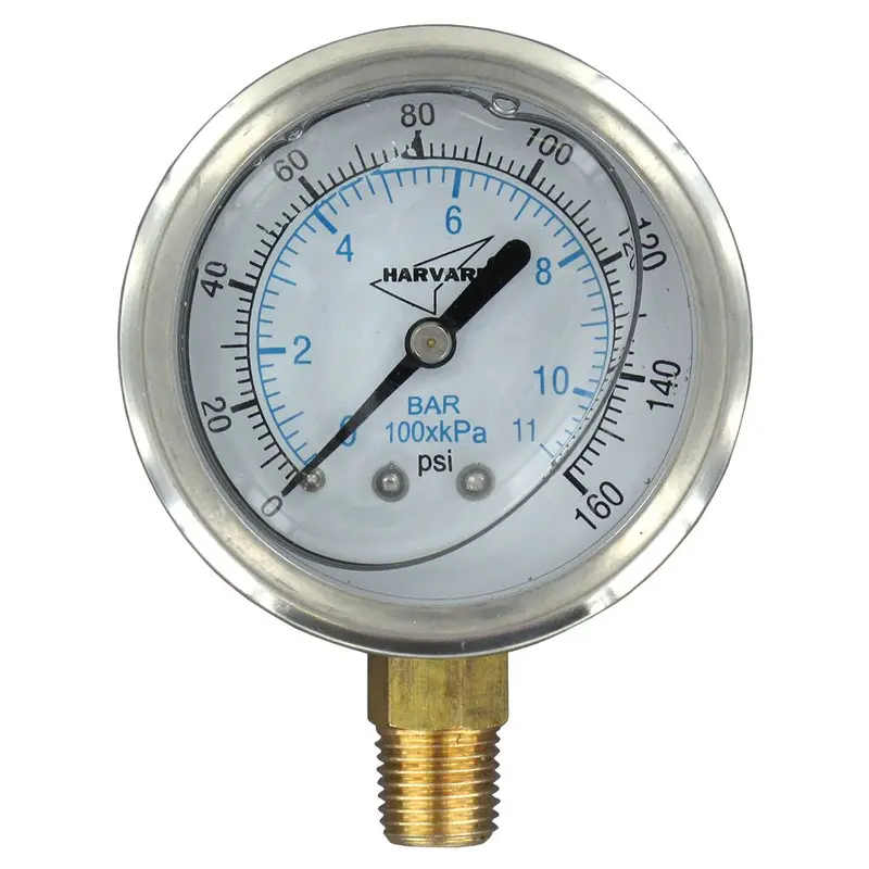 160 Psi Water Pressure Gauge — 1/4" Male Pipe Thread, 2.5" Plastic Dial, Bottom-Mount Stainless Steel Housing 1