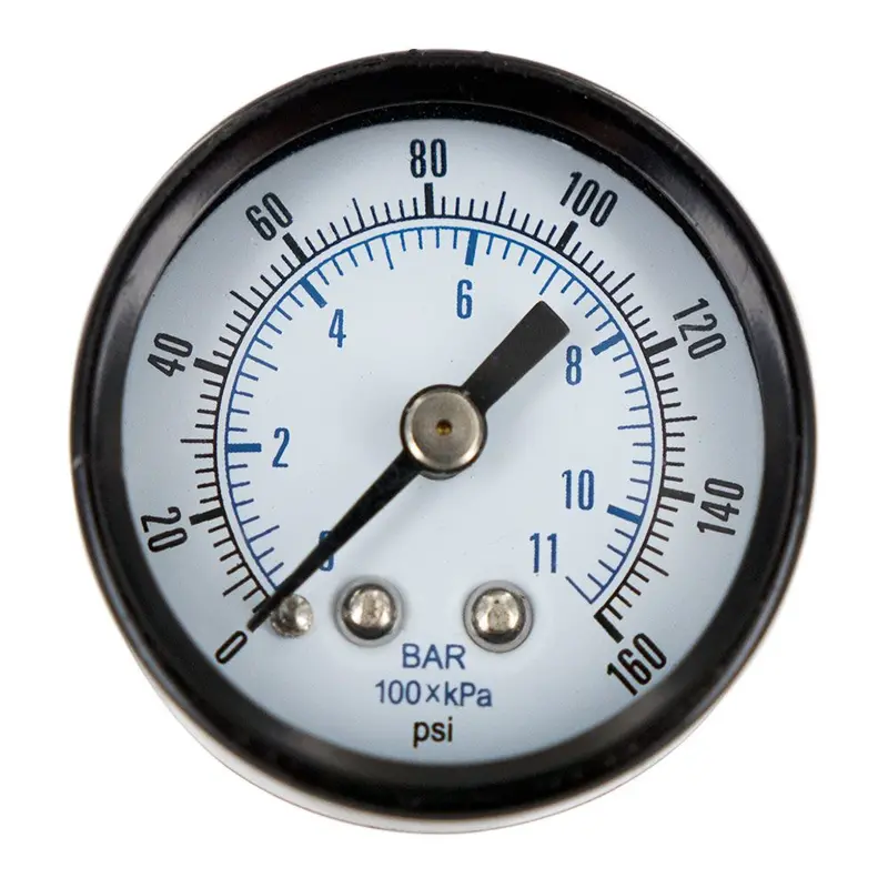 160 Psi Water Pressure Gauge – 1/8" Mpt, 1.5" Glass Dial, Center-Mount Black Steel Case 1
