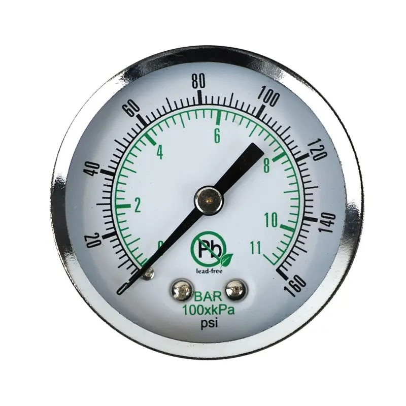 160 Psi Water Pressure Gauge With 2.0" Glass Dial – 1/4" Mpt, Center-Mounted, Black Steel Housing 1