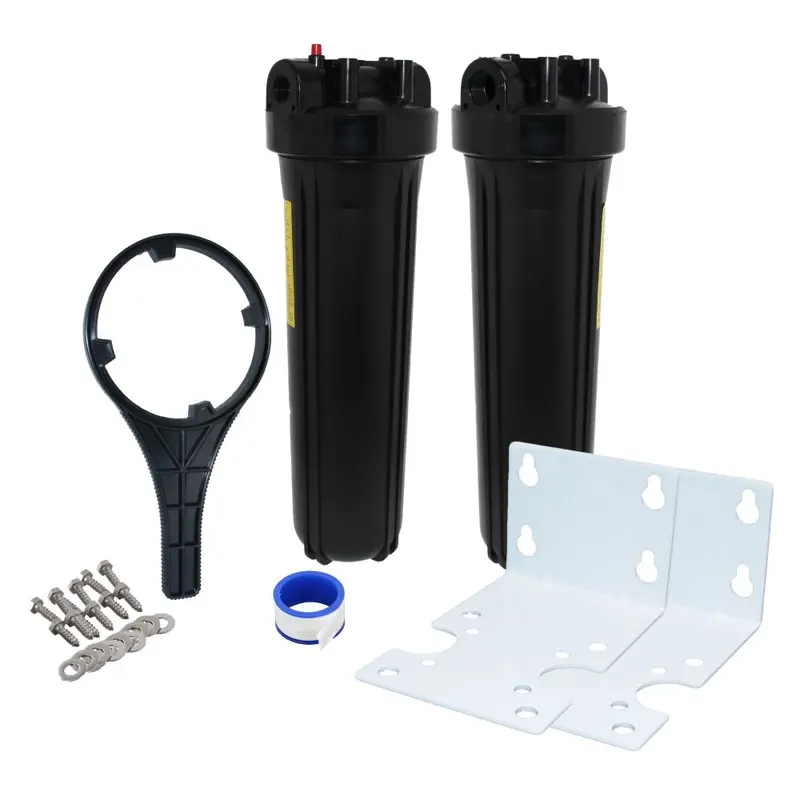 20-Inch Twin Parallel Filter Housing Kit – Black Cap & Black Sump, 3/4-Inch Pressure Rating 1
