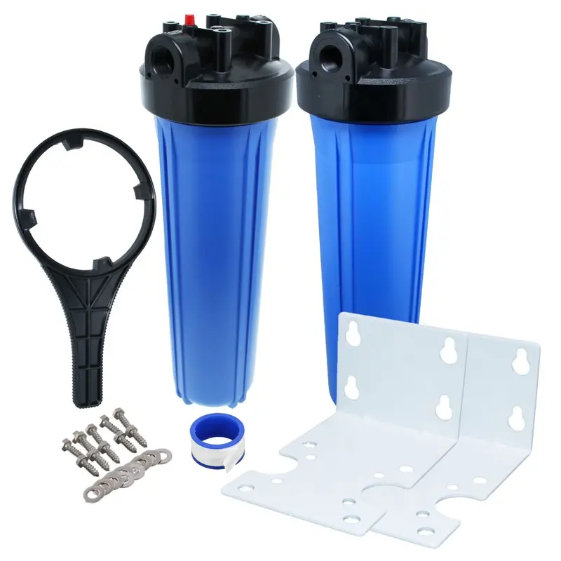 20-Inch Twin Parallel Filter Housing Kit – Black Cap & Blue Sump, 1-Inch Pressure Rating 1