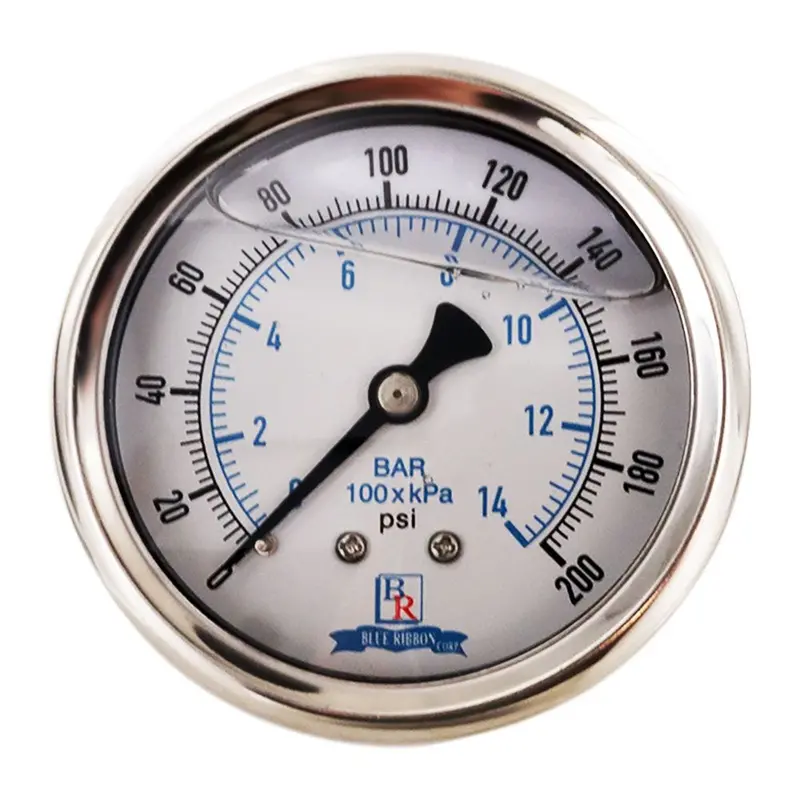 200 Psi Stainless Steel Water Pressure Gauge – 1/4-Inch Mpt, 2.5-Inch Center-Mount Plastic Dial 1