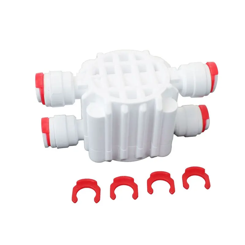 4-Port Automatic Shut-Off Valve – 1/4" Quick-Connect Ports, White Housing With Locking Clips 1