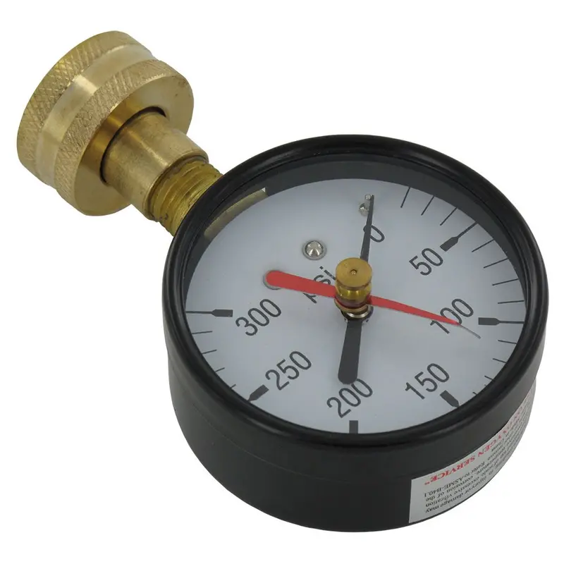 Analog Water Pressure Gauge With Hose Thread – 0–300 Psi Range & Red Max Indicator 1