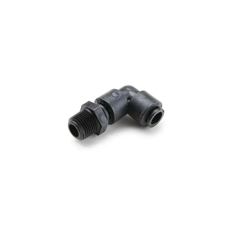 Black Kynar Pvdf 3/8-Inch Male Swivel Elbow – Dual 3/8-Inch Nptf Threads 1
