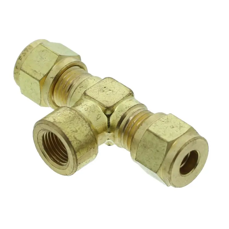Brass Compression Female Branch Tee: 1/4" Comp × 1/4" Comp × 1/8" Fpt 1