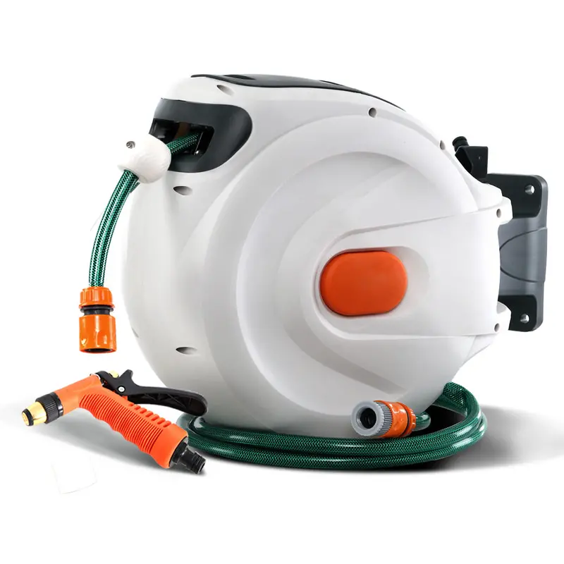 Greenfingers 20M Auto-Rewind Retractable Garden Hose Reel With Brass Spray Gun 1