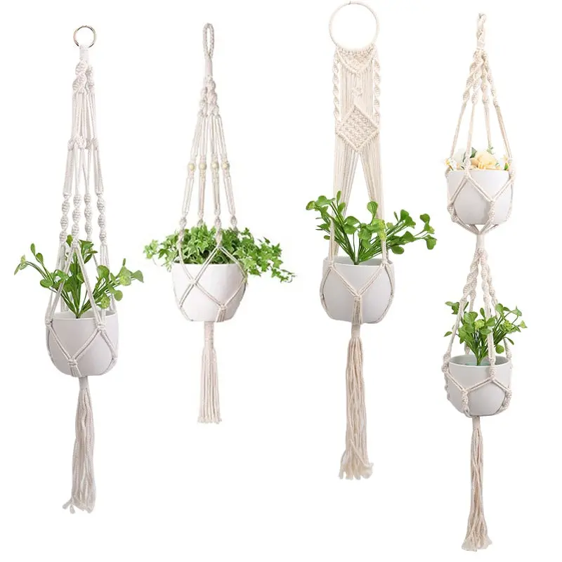 Handwoven Macramé Plant Hangers With Natural Fiber Baskets 1