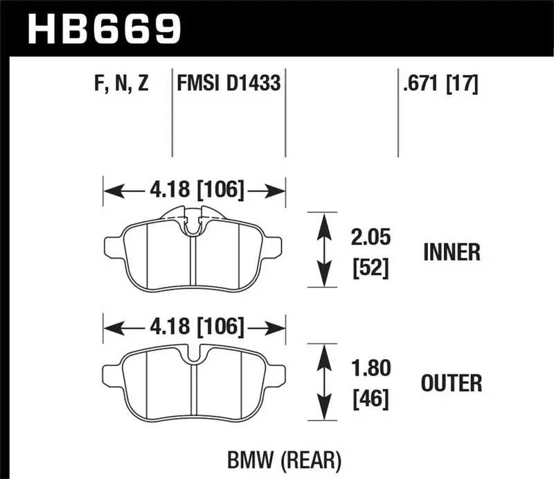 Hawk Performance Hps Front Brake Pads (Hb669F.671) – 0.671" Thickness 1