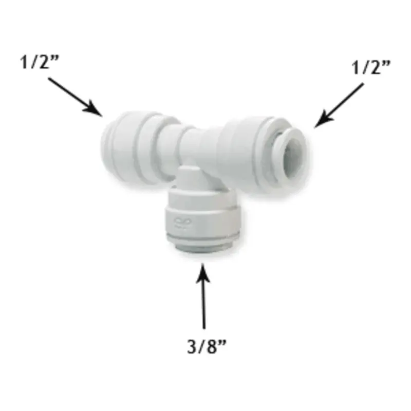 John Guest 1/2" X 1/2" X 3/8" Reducing Tee Fitting For Polypro Tubing 2