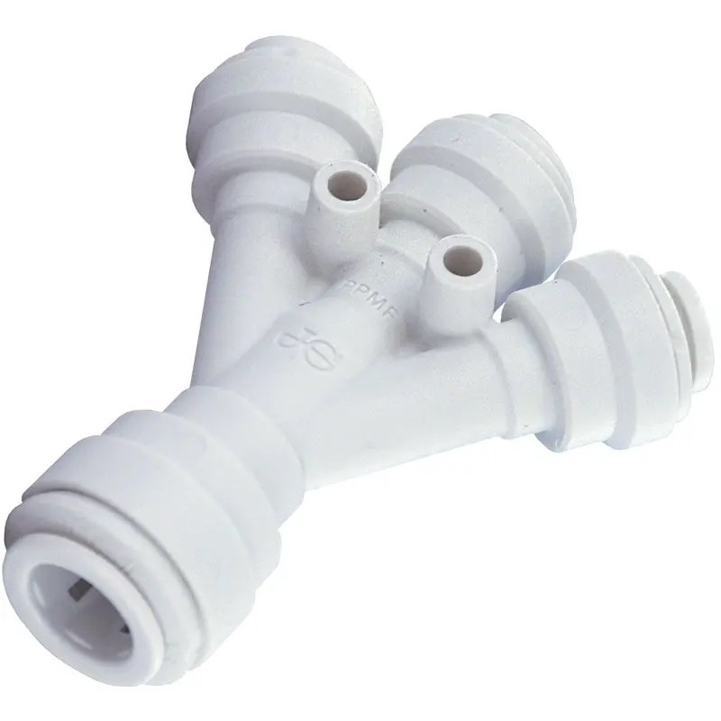 John Guest Three-Way Flow Divider – 3/8" Inlet, Dual 1/4" Outlets, Polypropylene 1