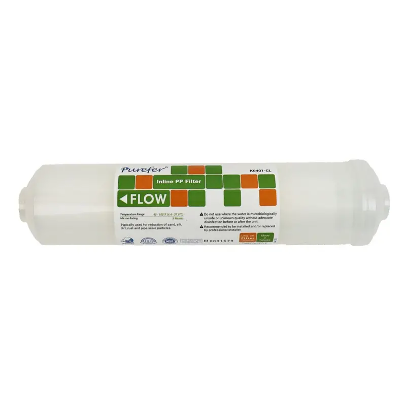K33 11-Inch Inline Polypropylene Sediment Filter – 5-Micron, Clear Housing 1