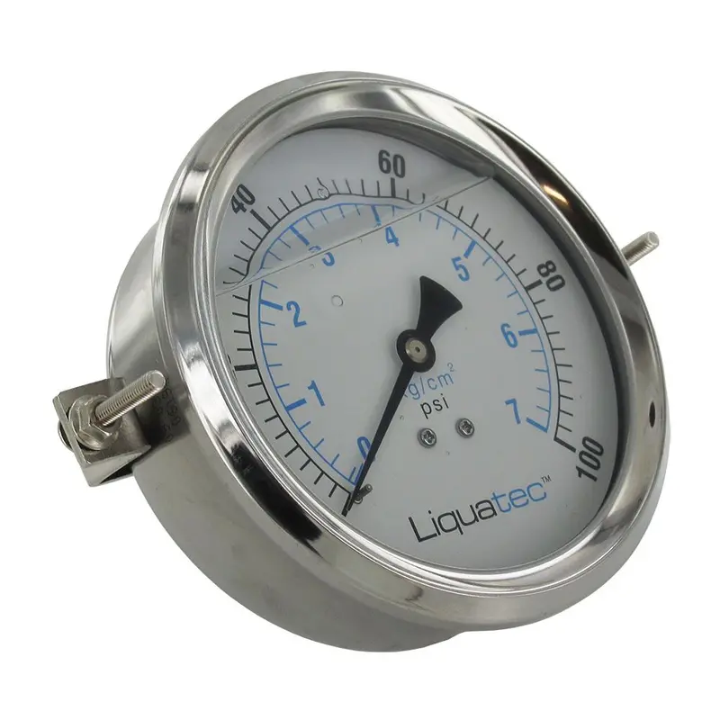Liquatec 0–100 Psi Center-Mount Water Pressure Gauge – 4" Dial, Stainless Steel, 1/4" Npt 1