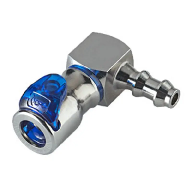 Liquid Cooling Valved Elbow Coupling With Locking Hose Barb – 1/4" Id, Blue 1