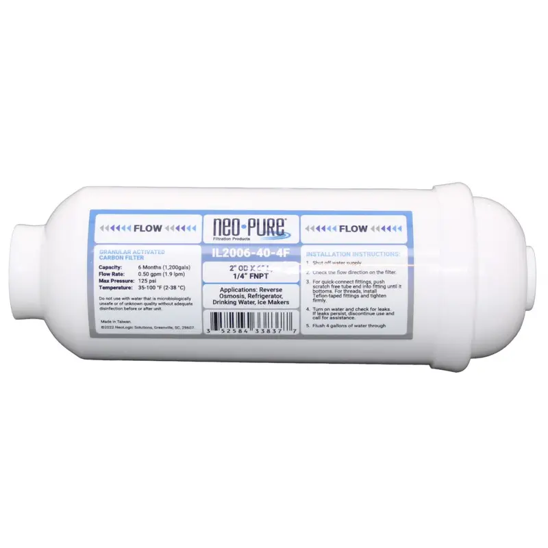Neo-Pure Inline Gac/Cto Post-Filter Cartridge: 2" × 6", 5 Micron, 1/4" Female Npt 1