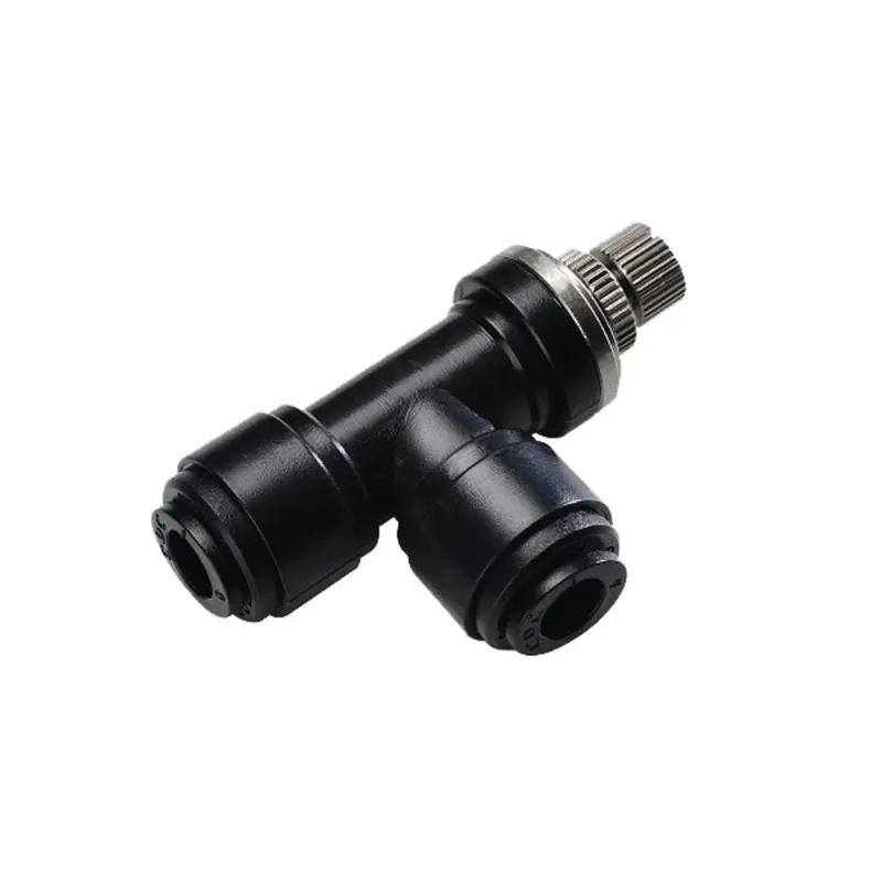 Neofit Acetal Black Flow Control Elbow Union For 1/4" Tubing 1