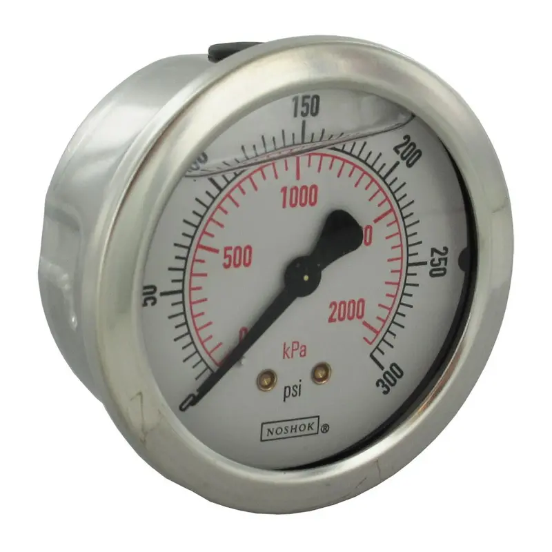 Noshok 2.5" Stainless Steel Water Pressure Gauge – 0–300 Psi, Center-Mount, 1/4" Npt 1