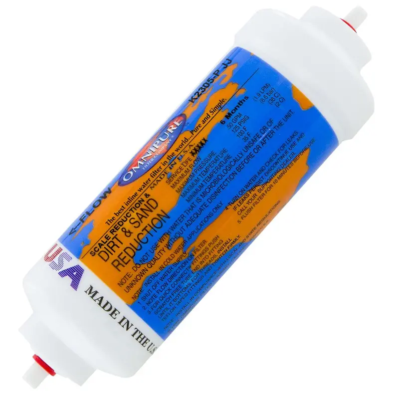 Omnipure K2305-P-Jj Inline Sediment Prefilter – 5 Micron, Scale-Inhibiting, 6" × 2", 1/4" Quick Connect 1