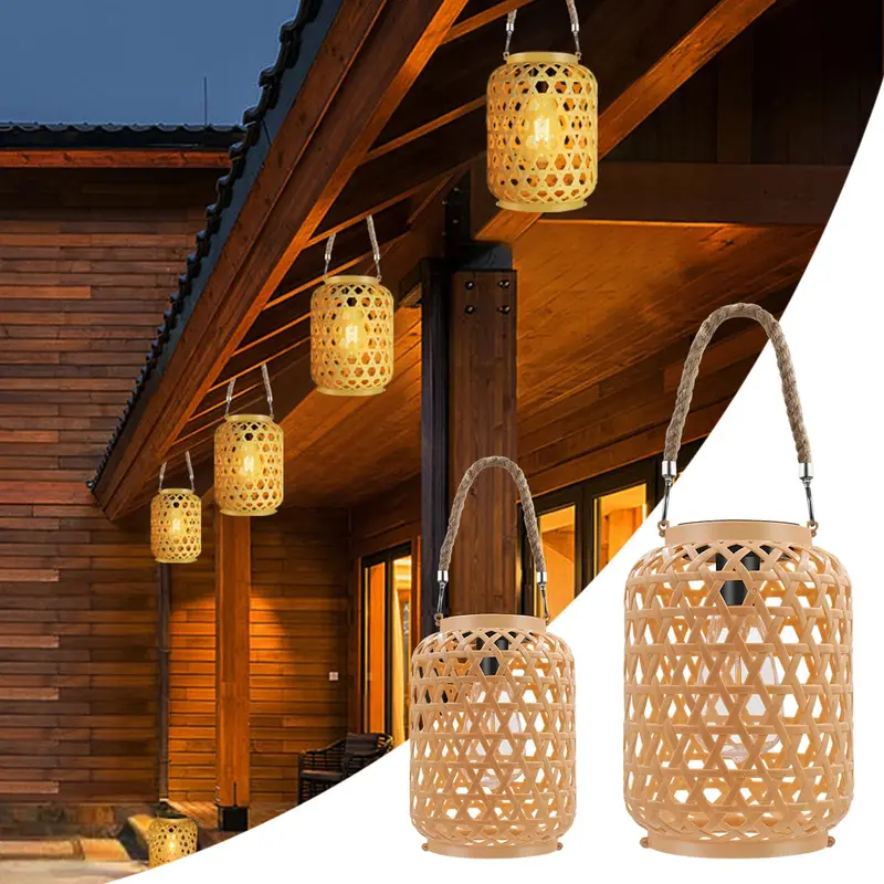 Rattan Hanging Solar Lantern – Weatherproof Outdoor Pendant Light 1