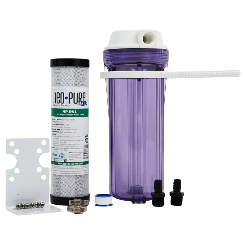 Rv Water Filter Kit With 1/2" Cts Connections And Clear/White 1.5" Housing 1