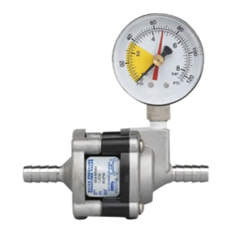 Shurflo 183-165-02 Pressure Regulator – 65 Psi Output, 3/8-Inch Barb Inlet/Outlet, Stainless Steel Body & Fittings With Pressure Gauge 1