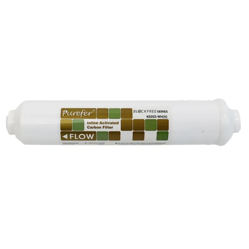 T33 10-Inch Inline Acid-Washed Carbon Block Filter – Block-Free Dual-Function, 1100 Iodine Number, White Housing 1