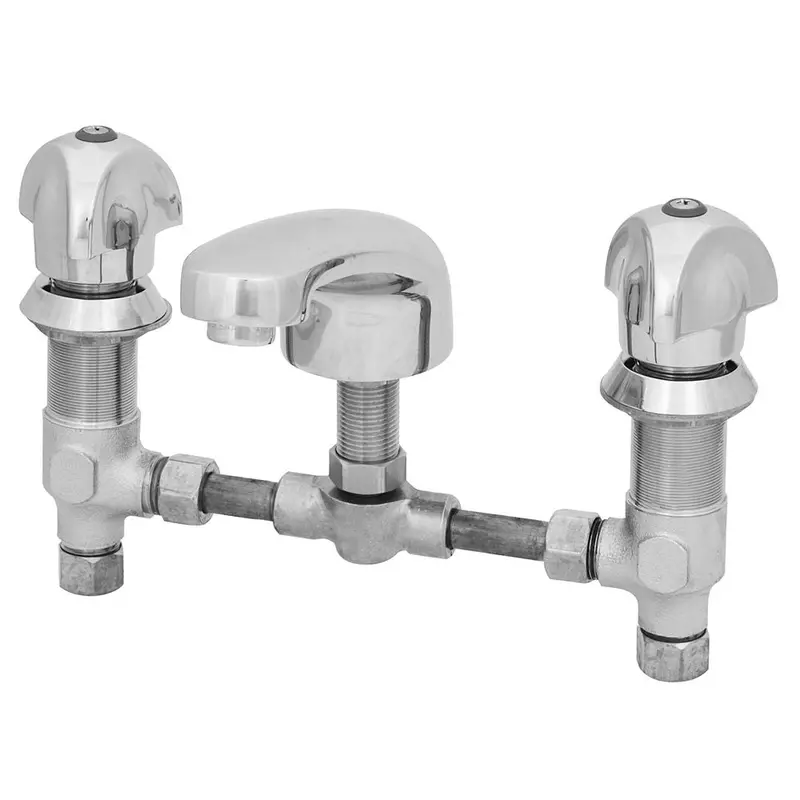 T&S B-2990-180F Concealed-Body Deck-Mount Faucet – 3-Wing Dome Handles, Cast Basin Spout 1