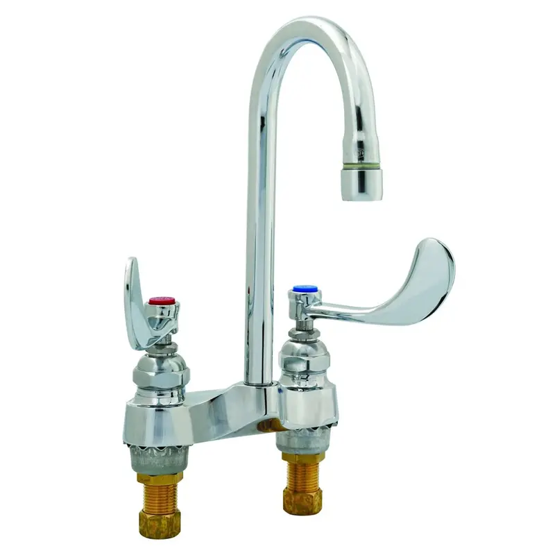 T&S Brass B-0892-01 Medical-Grade Deck-Mount Lavatory Faucet – Rigid Gooseneck, 4-1/16-Inch Spread 1