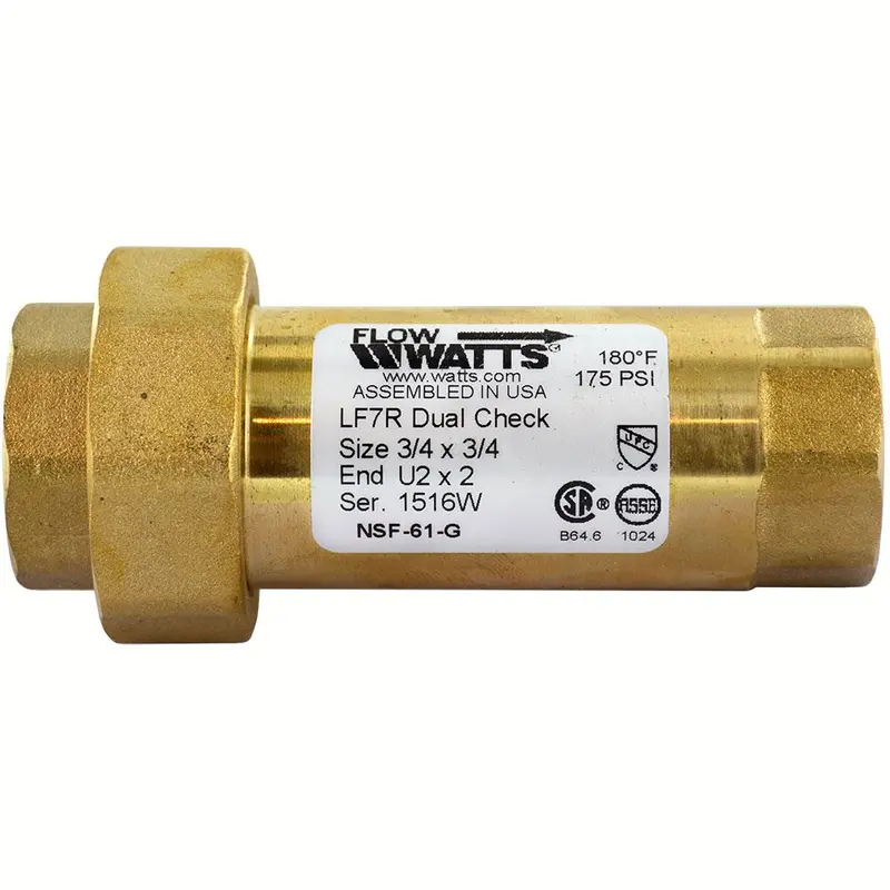Watts Lf7Ru2-2 Lead-Free Dual Check Valve (3/4" Fnpt Union Ends) 1