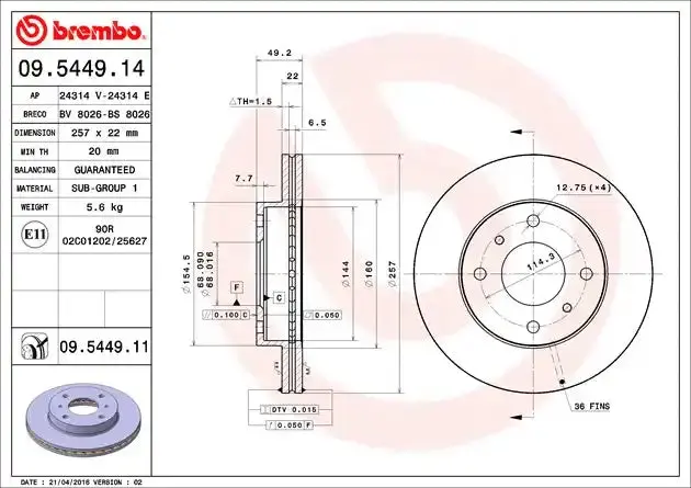 Brembo 09544911C02 Premium Replacement Brake Disc 1