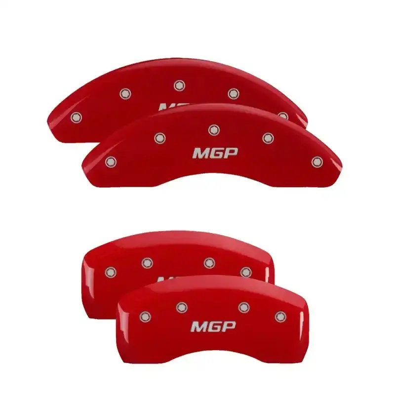 Mgp Engraved Brake Caliper Covers – Front And Rear Set In Red Finish With Silver Chrome Accents 1